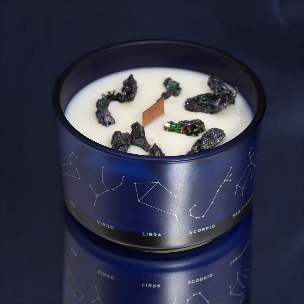 Libra Zodiac Crystal Candle with Green Aventurine, Opal, and Rose quartz Bracelet Giftset