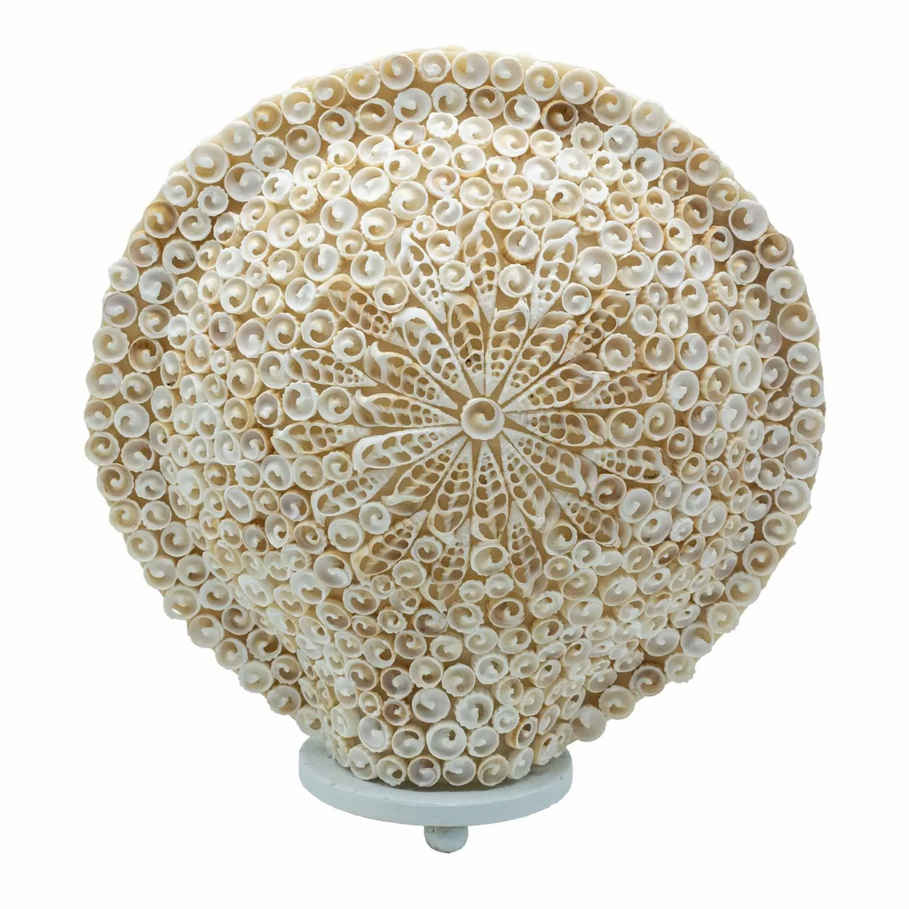 Boho Sea Shell Lamp, Large Round Cut Art Design, Coastal Beach Decor, Ambient Lighting