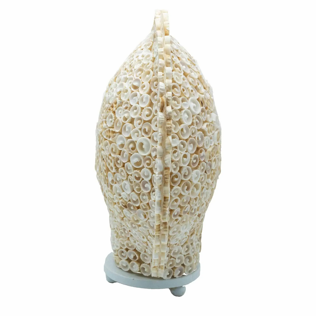 Boho Sea Shell Lamp, Large Round Cut Art Design, Coastal Beach Decor, Ambient Lighting