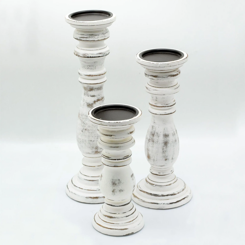 Large Classic Candle Stand Whitewash Natural Wood Grain