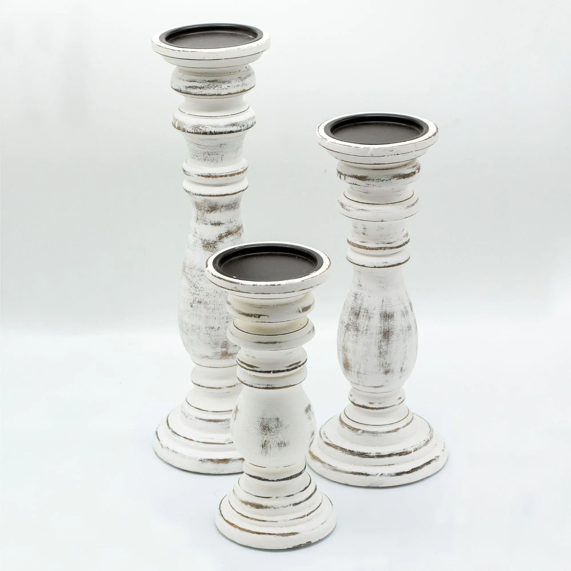 Large Classic Candle Stand Whitewash Natural Wood Grain