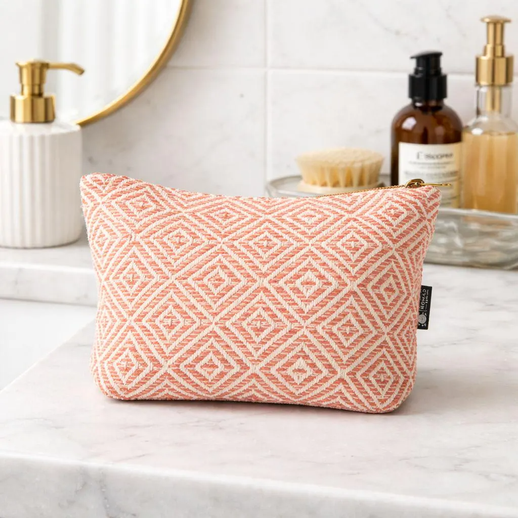 Handmade Cotton Toiletry Bag Coral Maze Jacquard