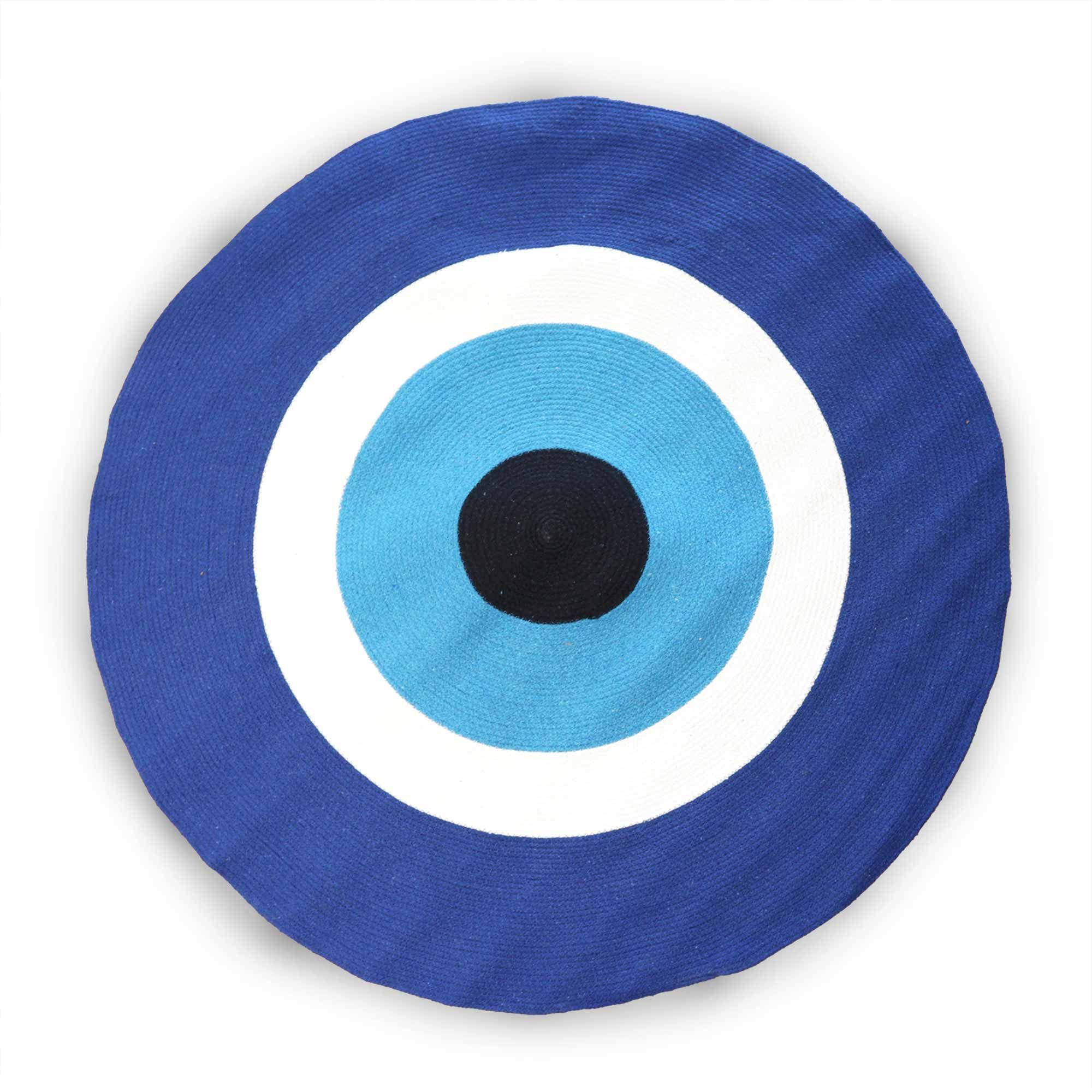 Cotton Rug Circular Blue & White Cotton Rope 'Evil Eye' Design