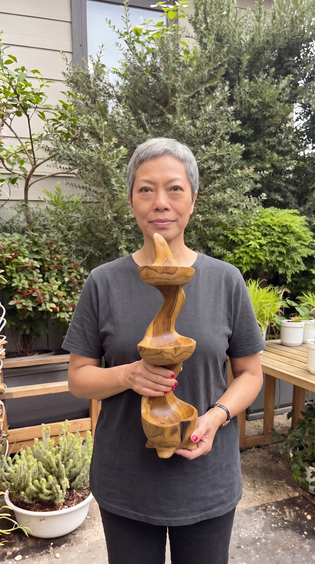 Three Tier Bowl Standing handcarved Teak Wood