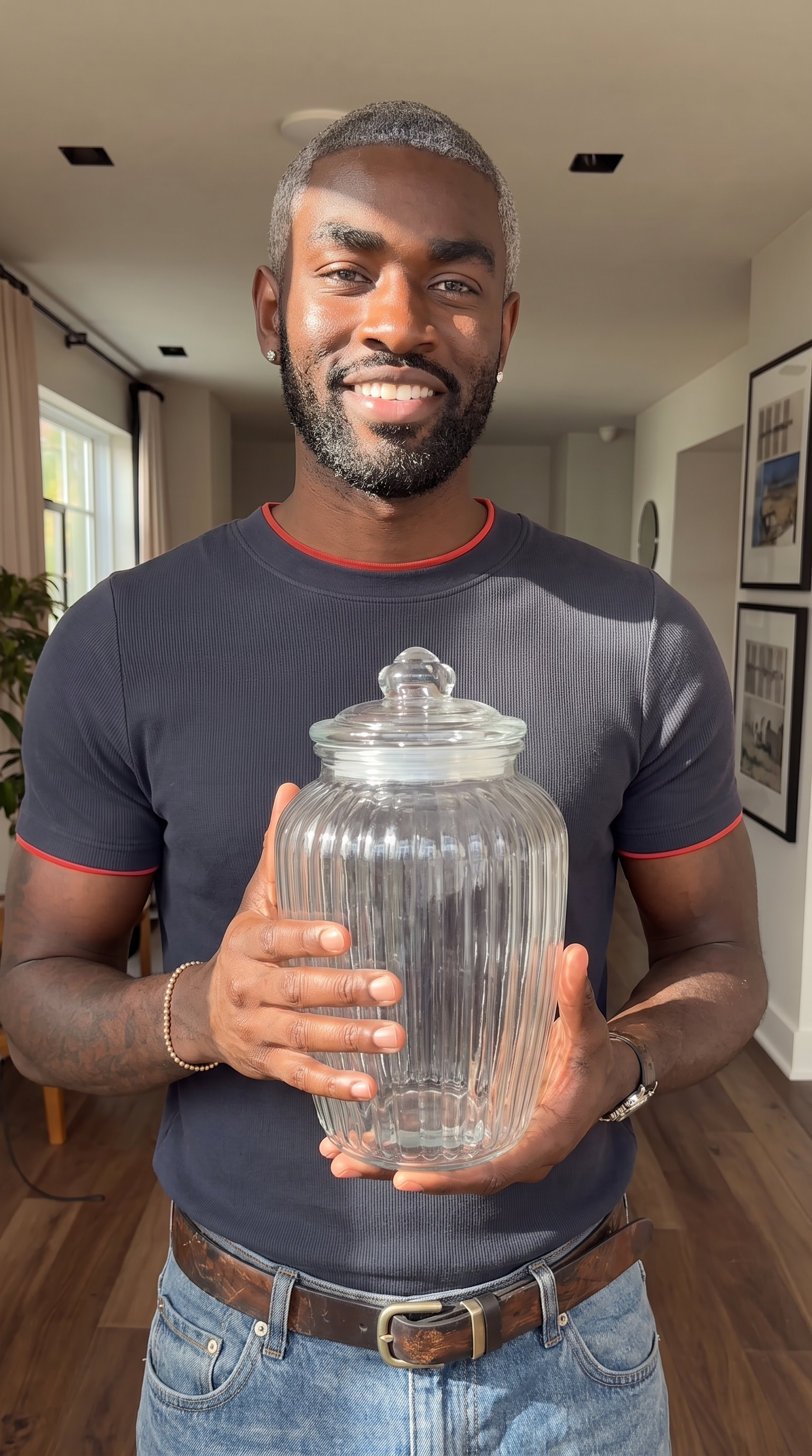Large Ribbed Clear Glass Candy Jars