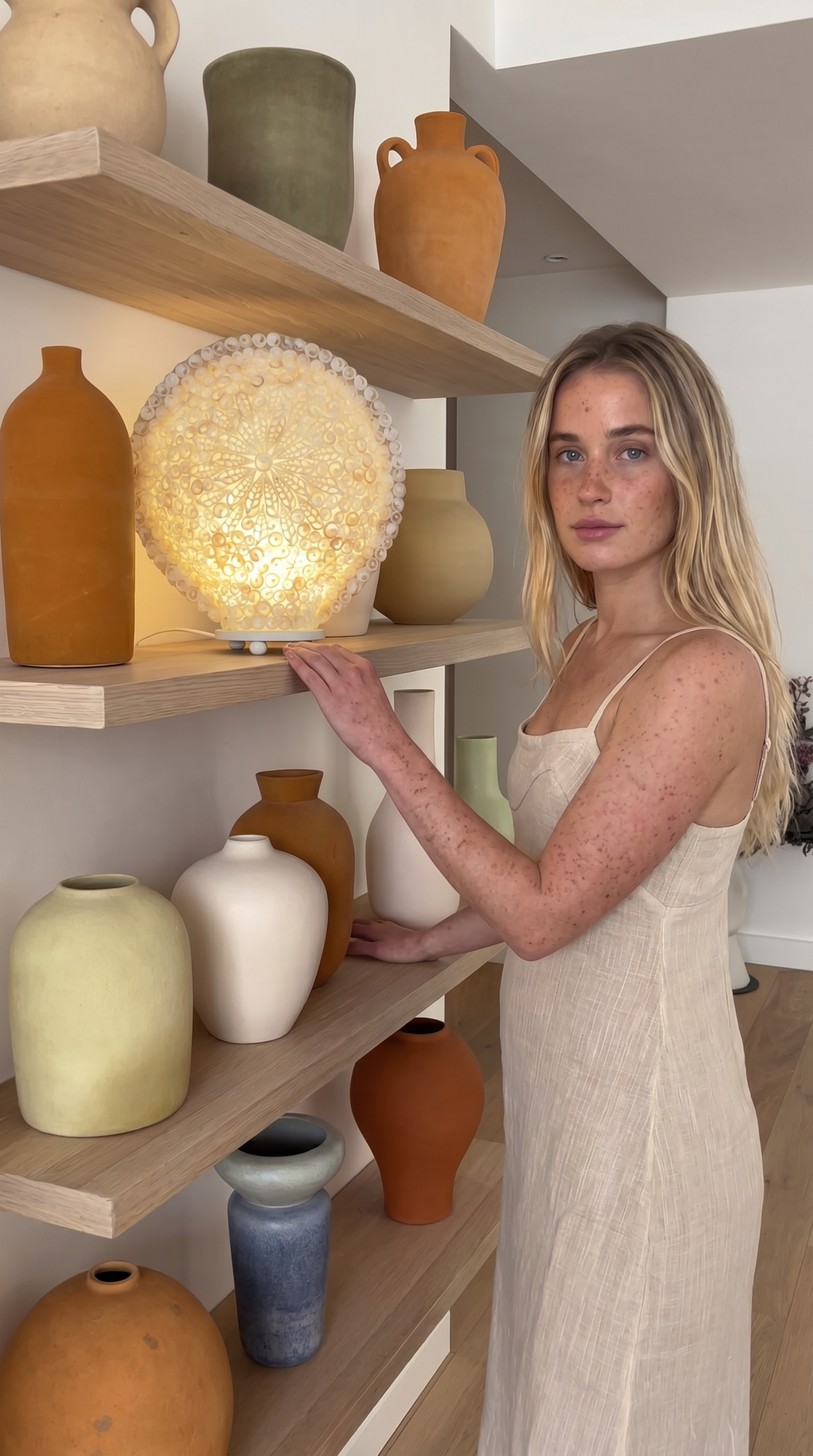 Boho Sea Shell Lamp, Large Round Cut Art Design, Coastal Beach Decor, Ambient Lighting