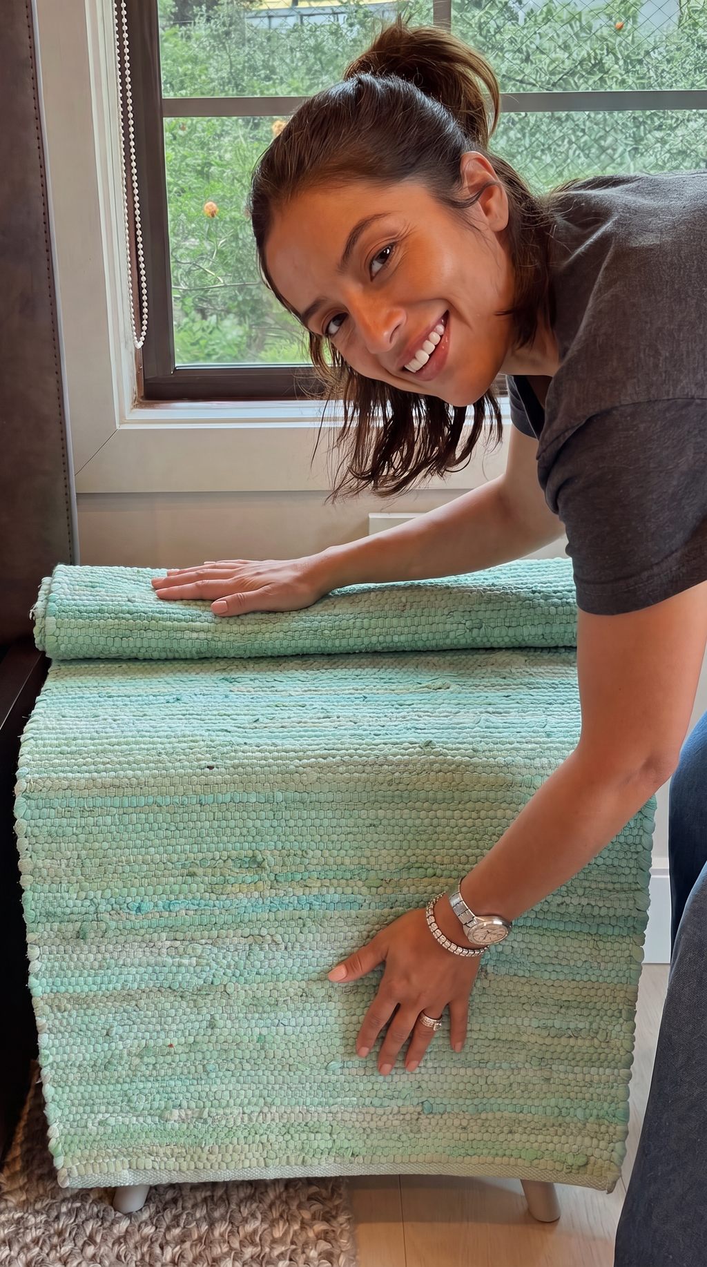 Cotton Rug - Aqua Colour LARGE Indian Handloom