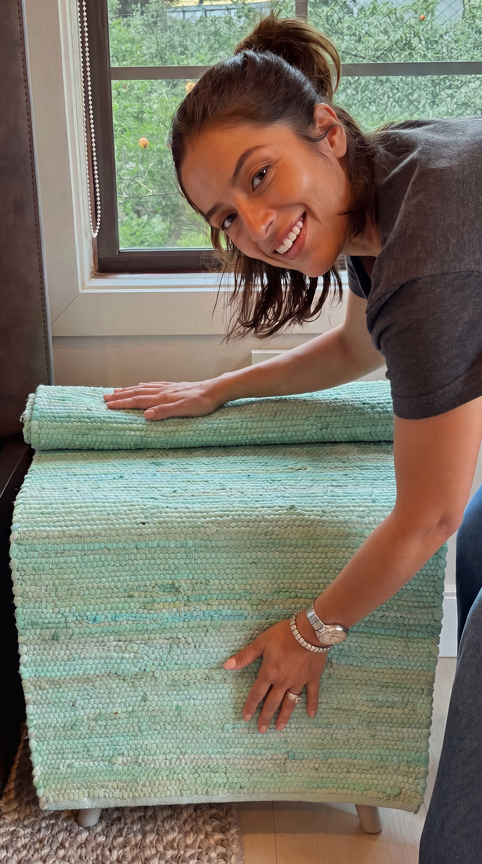 Cotton Rug - Aqua Colour LARGE Indian Handloom