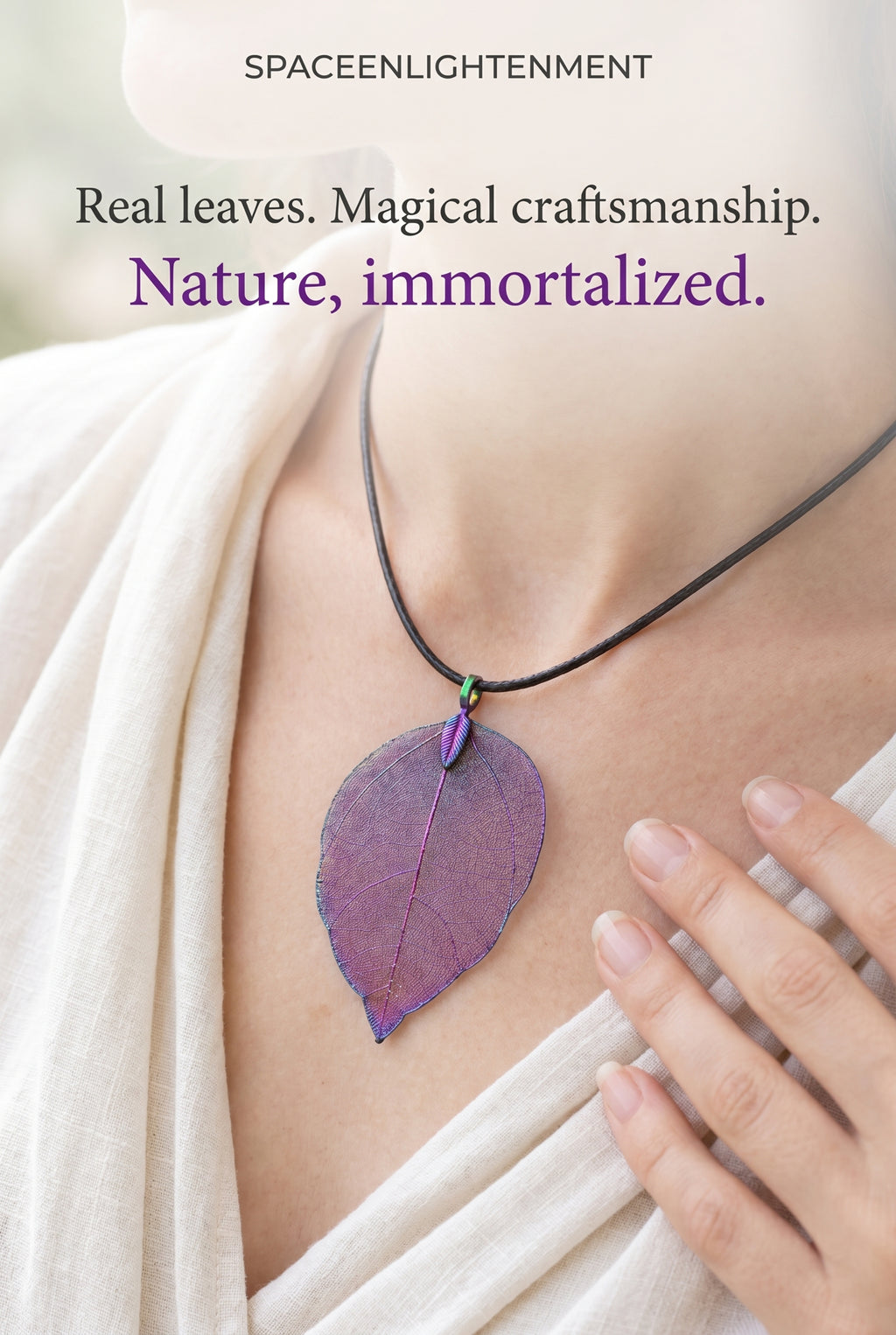 Natural Leaf Necklace Purple Iridescent Luminous Multicoloured