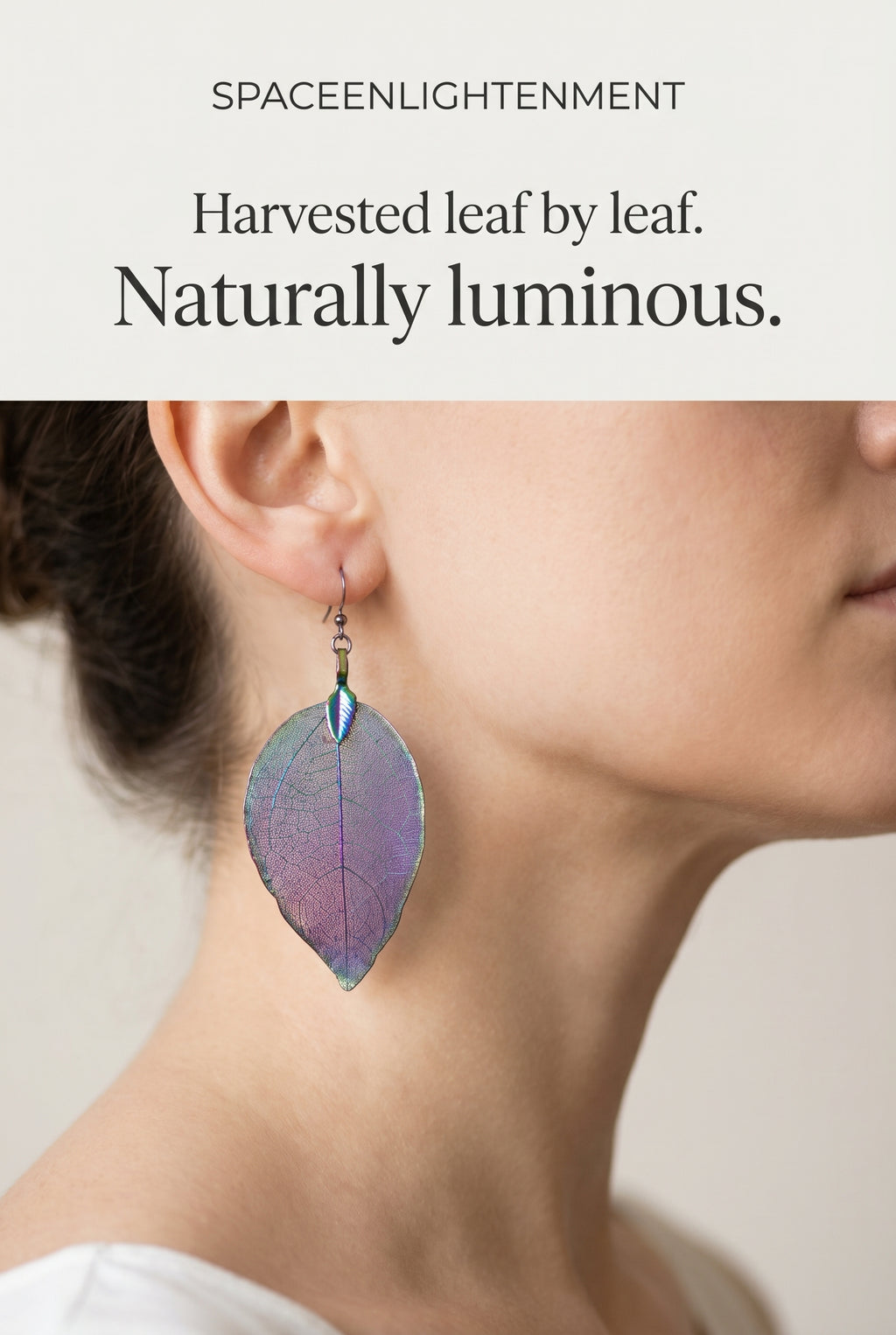 Leaf Earrings, Luminous Iridescent Purple Real Nature Handcrafted Design