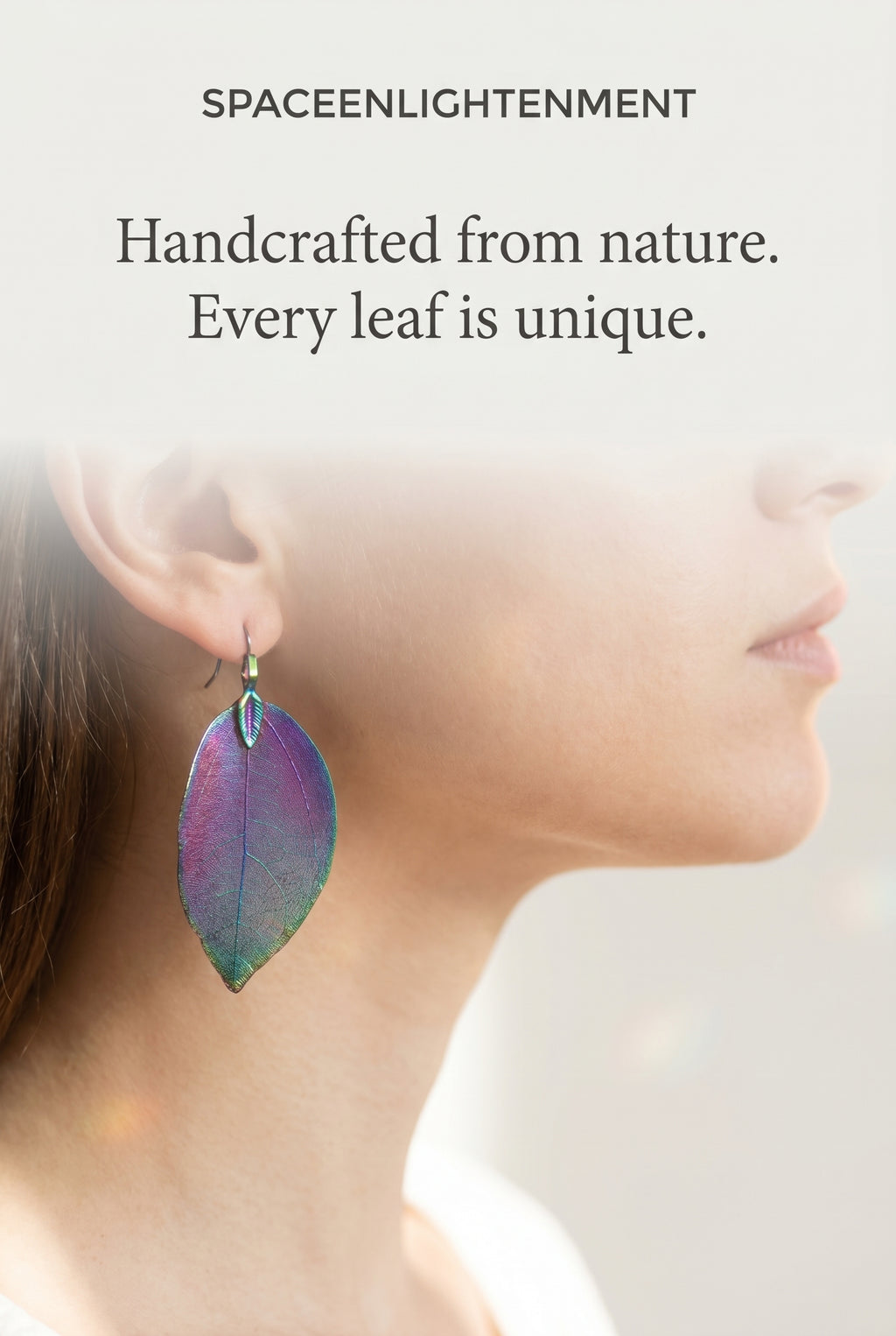 Leaf Earrings, Luminous Iridescent Purple Real Nature Handcrafted Design