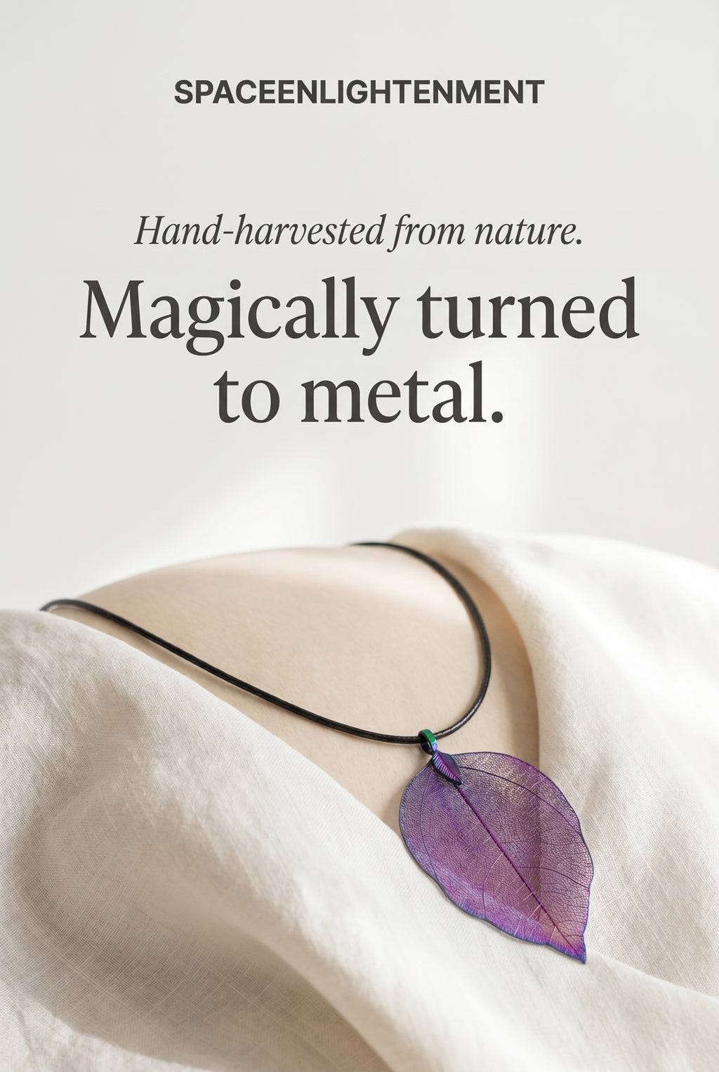Natural Leaf Necklace Purple Iridescent Luminous Multicoloured