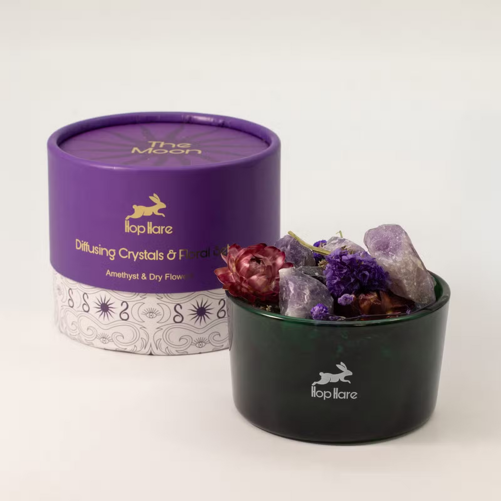 Diffuser Amethyst Crystals & Dried Botanical Floral Aromatherapy Elegant Decor