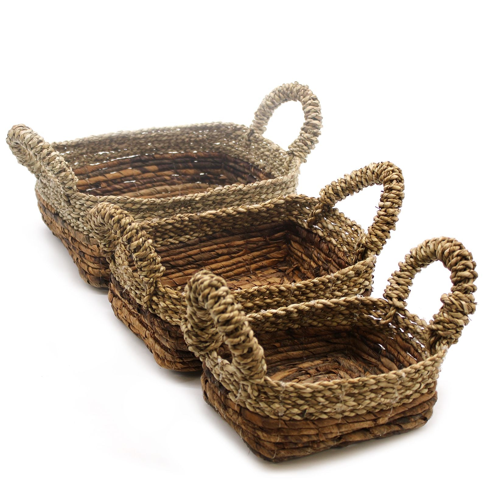 Set of 3 Banana Leaf & Seagrass Square Baskets