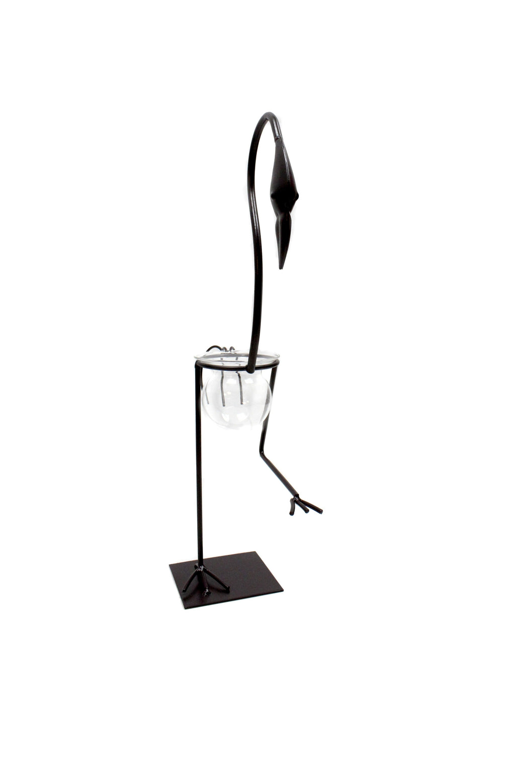 Hydroponic home décor with industrial iron and wood frame, glass tubes for plants, minimalistic floral display stand