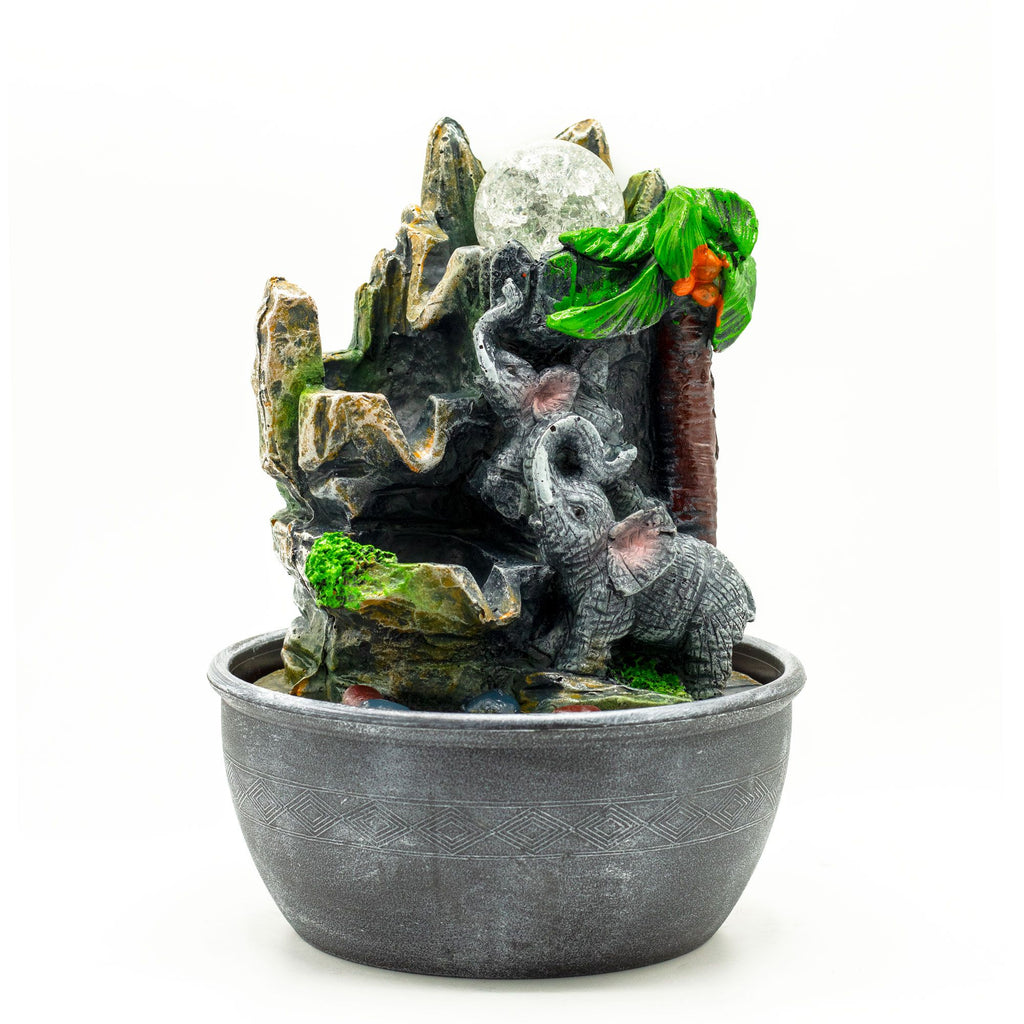 Tabletop Water Feature Elephants & Palm Tree