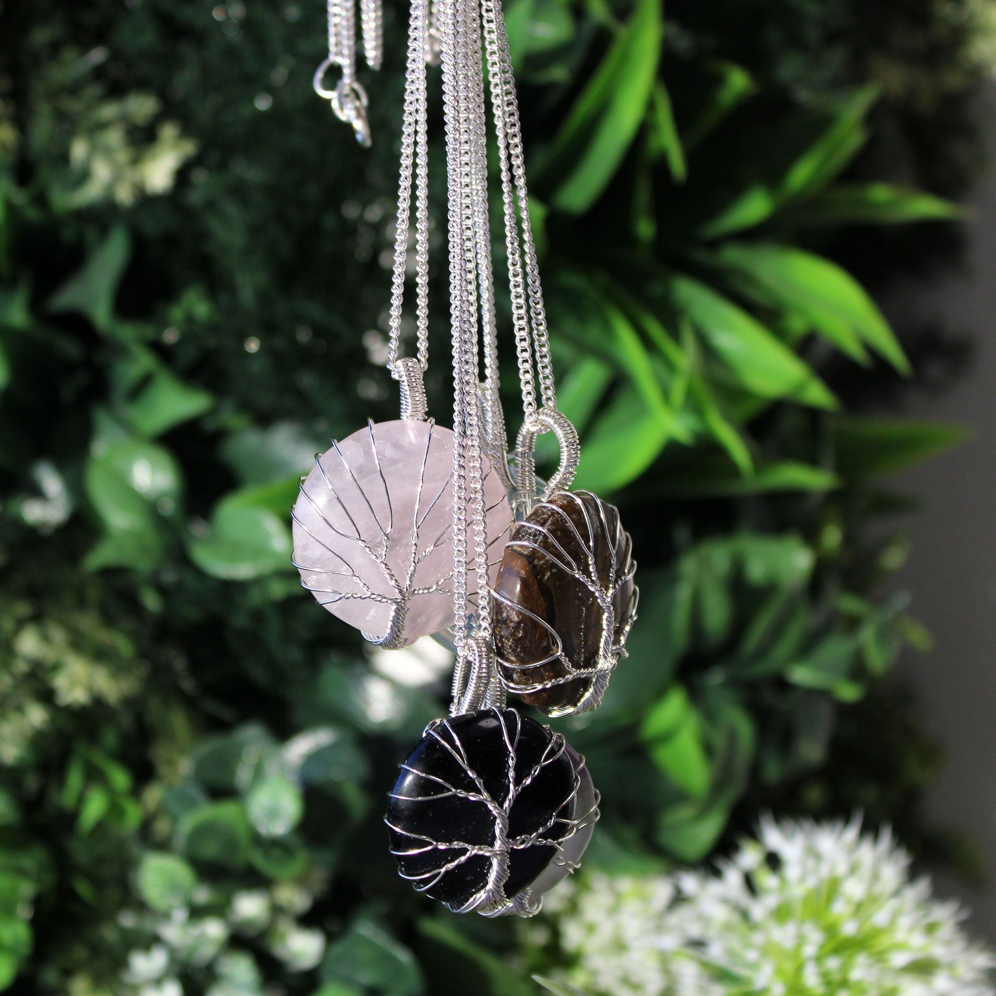 Black Onyx Gemstone Necklace Tree of Life