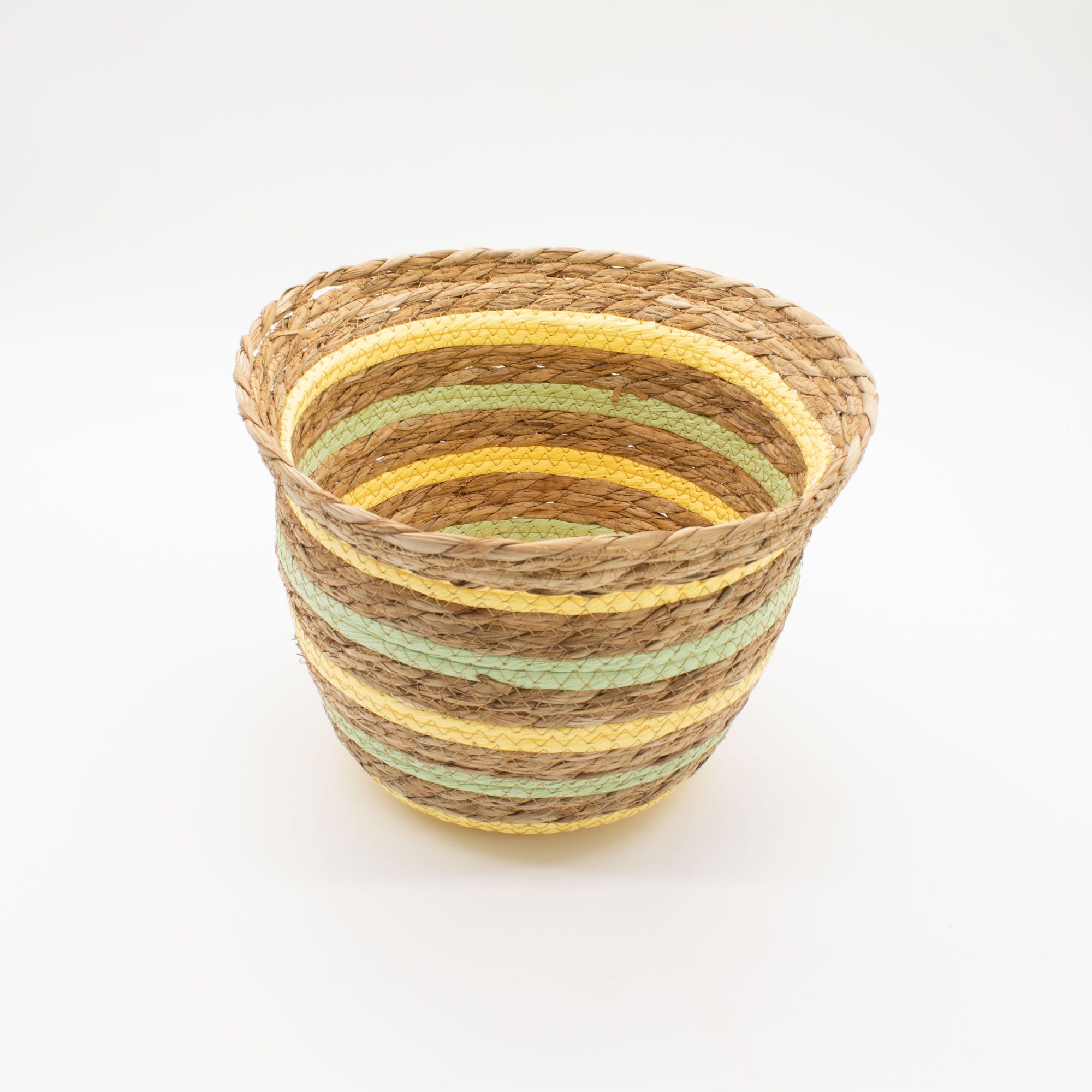 Set of 3 Seagrass & Straw Vase Shaped Baskets Natural Yellow & Green