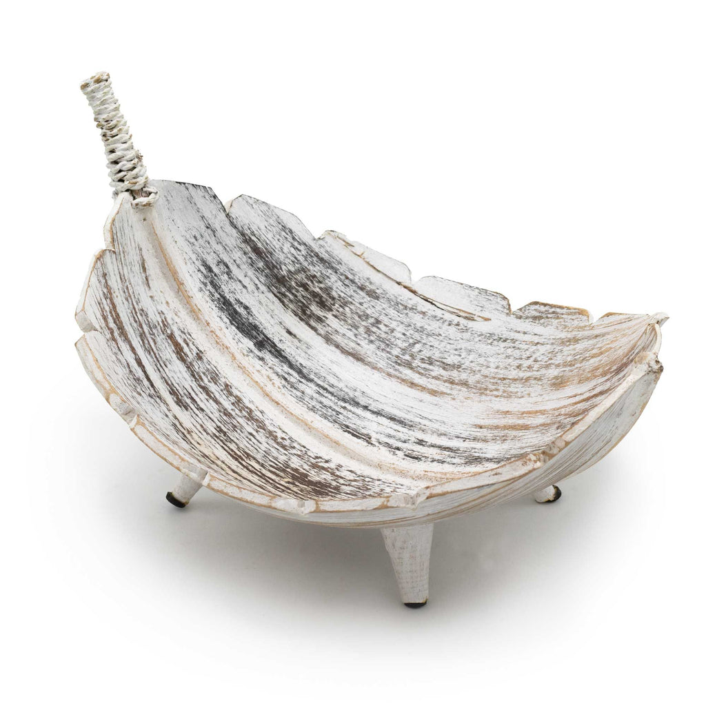 Large Fruit Bowl Coconut Leaf Whitewash Natural Texture