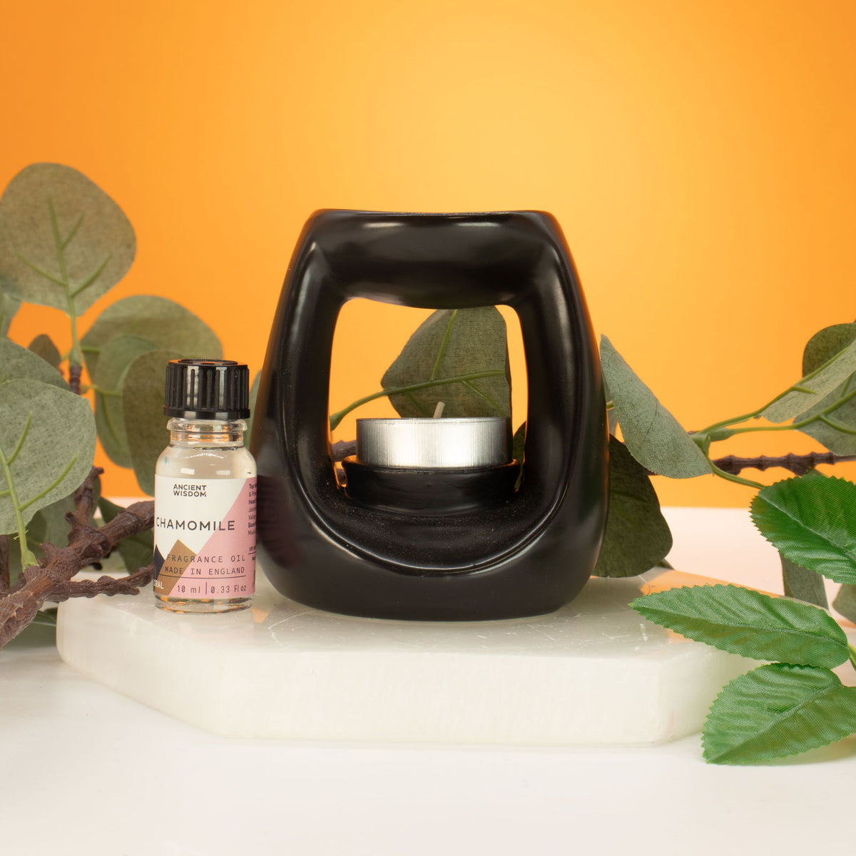 Ceramic Oil Burner Oval Pebble Matt Black - LARGE