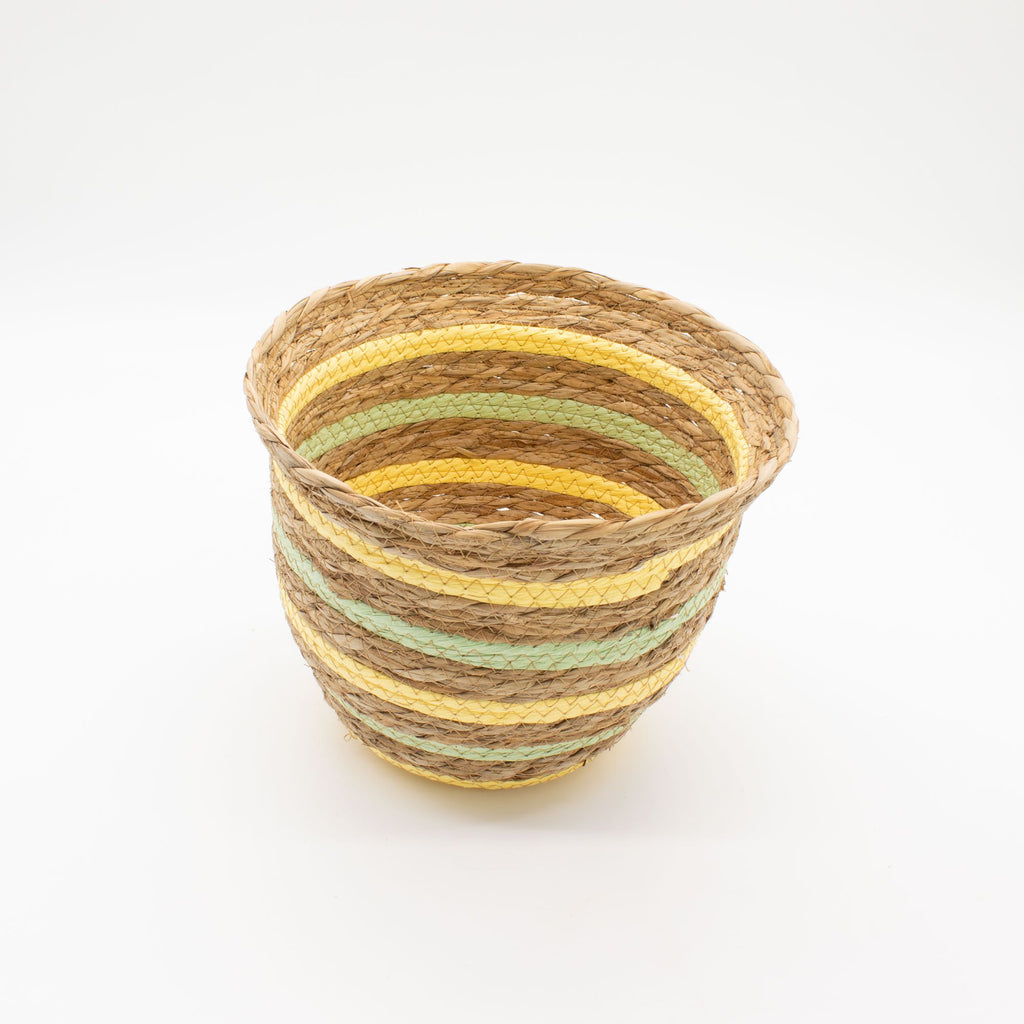 Set of 3 Seagrass & Straw Vase Shaped Baskets Natural Yellow & Green