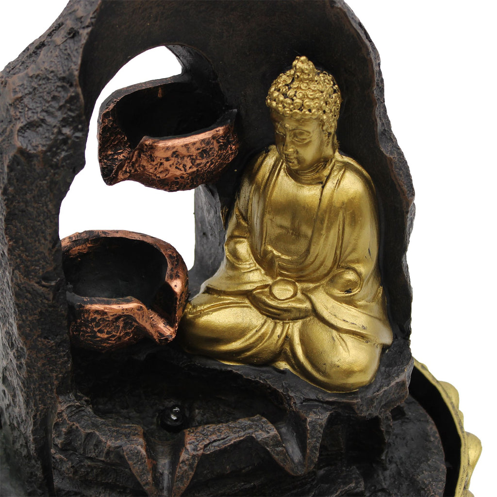 Tabletop Water Feature Golden Meditating Buddha