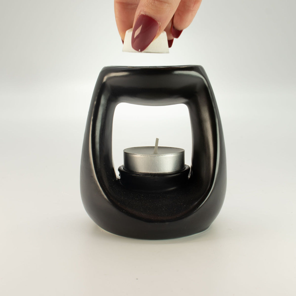 Ceramic Oil Burner Oval Pebble Matt Black - LARGE