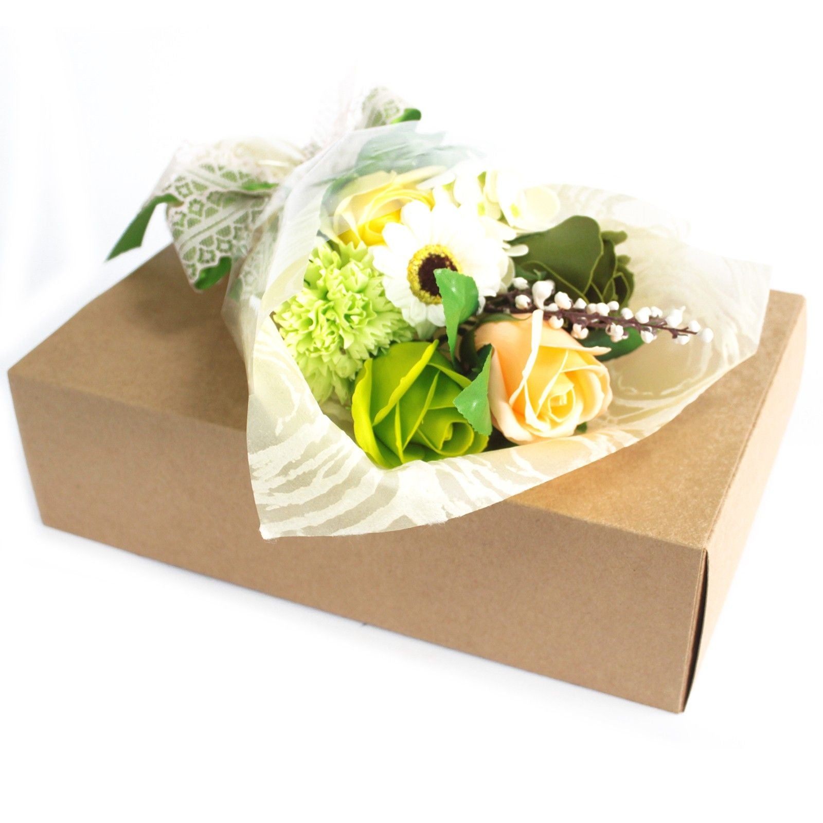 Scented Soap Flower Bouquet, Silky Skin Effect Bath Roses Carnations