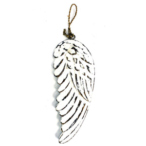 Vintage distressed white-washed angel wings hand-carved from sustainable wood for wall or shelf decor, personalized chalkboard back