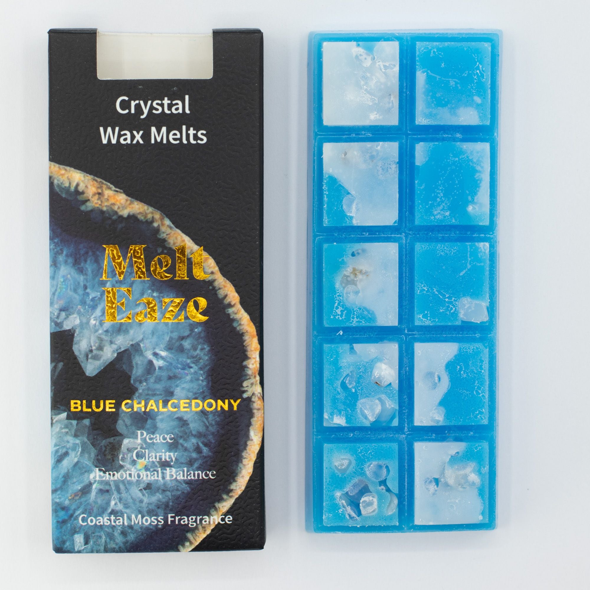 Aquamarine Wave Crystal Wax Melts Bar With Real Blue Chalcedony Gemstone Chips