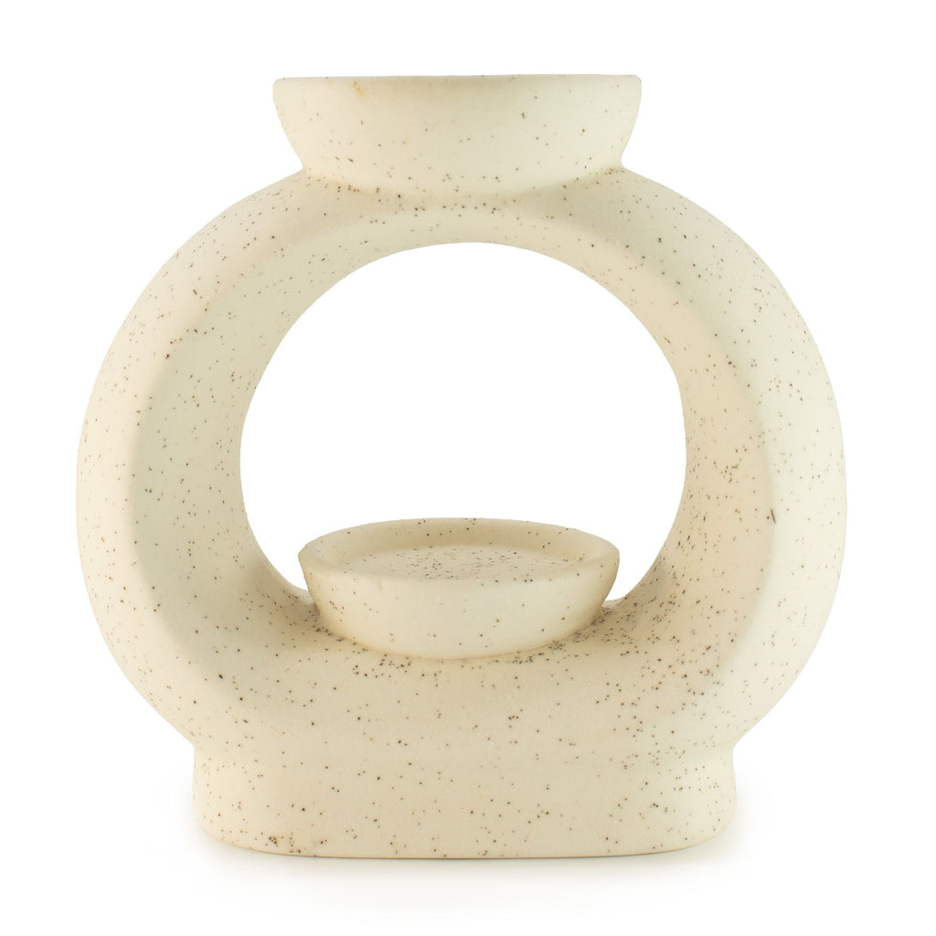 Large Ceramic Zen Oil Burner Oval Pebble Speckled Off White