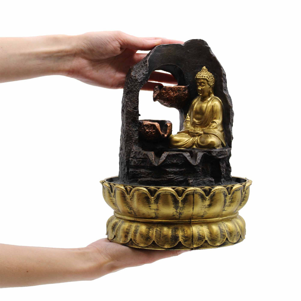 Tabletop Water Feature Golden Meditating Buddha