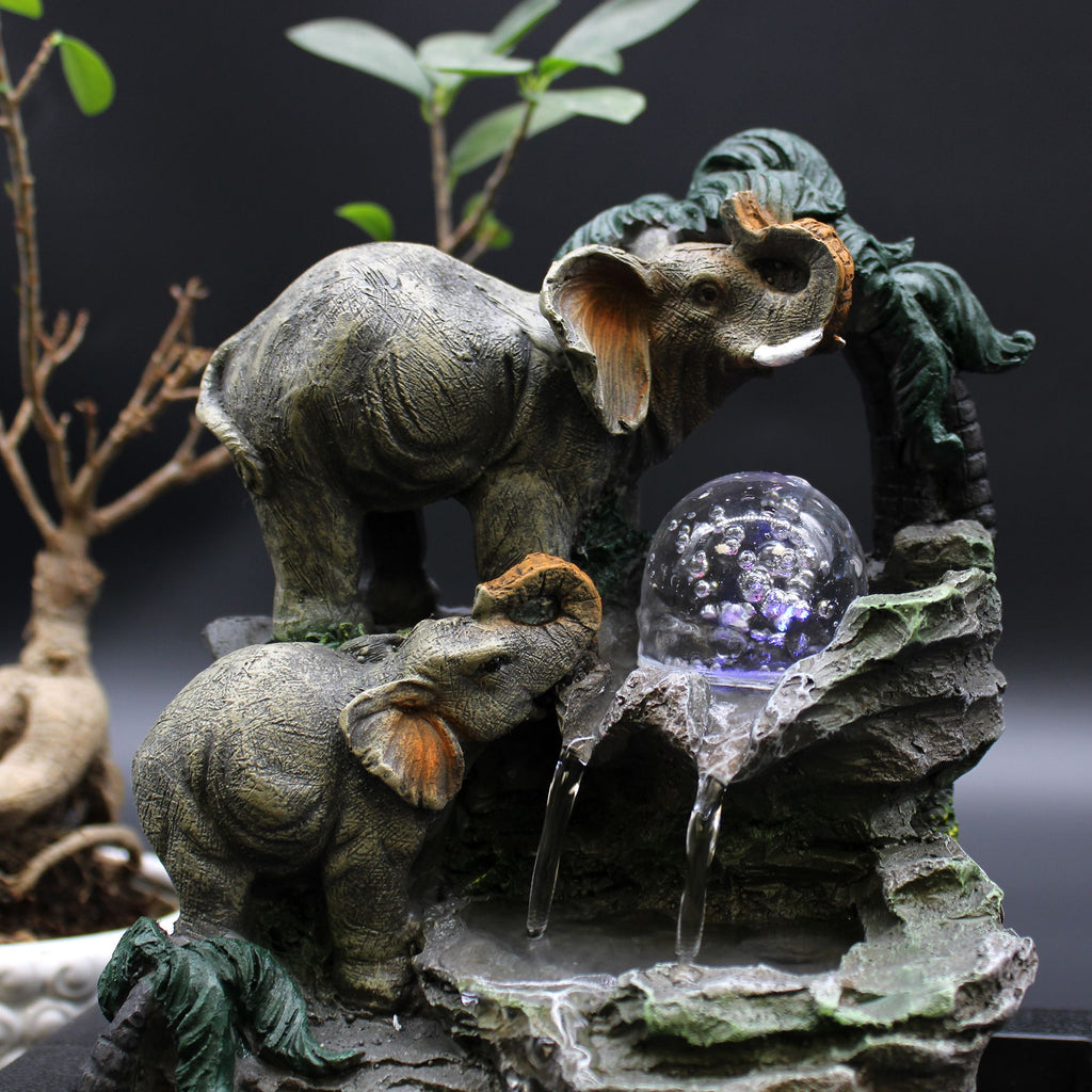 Tabletop Water Feature Elephant Family