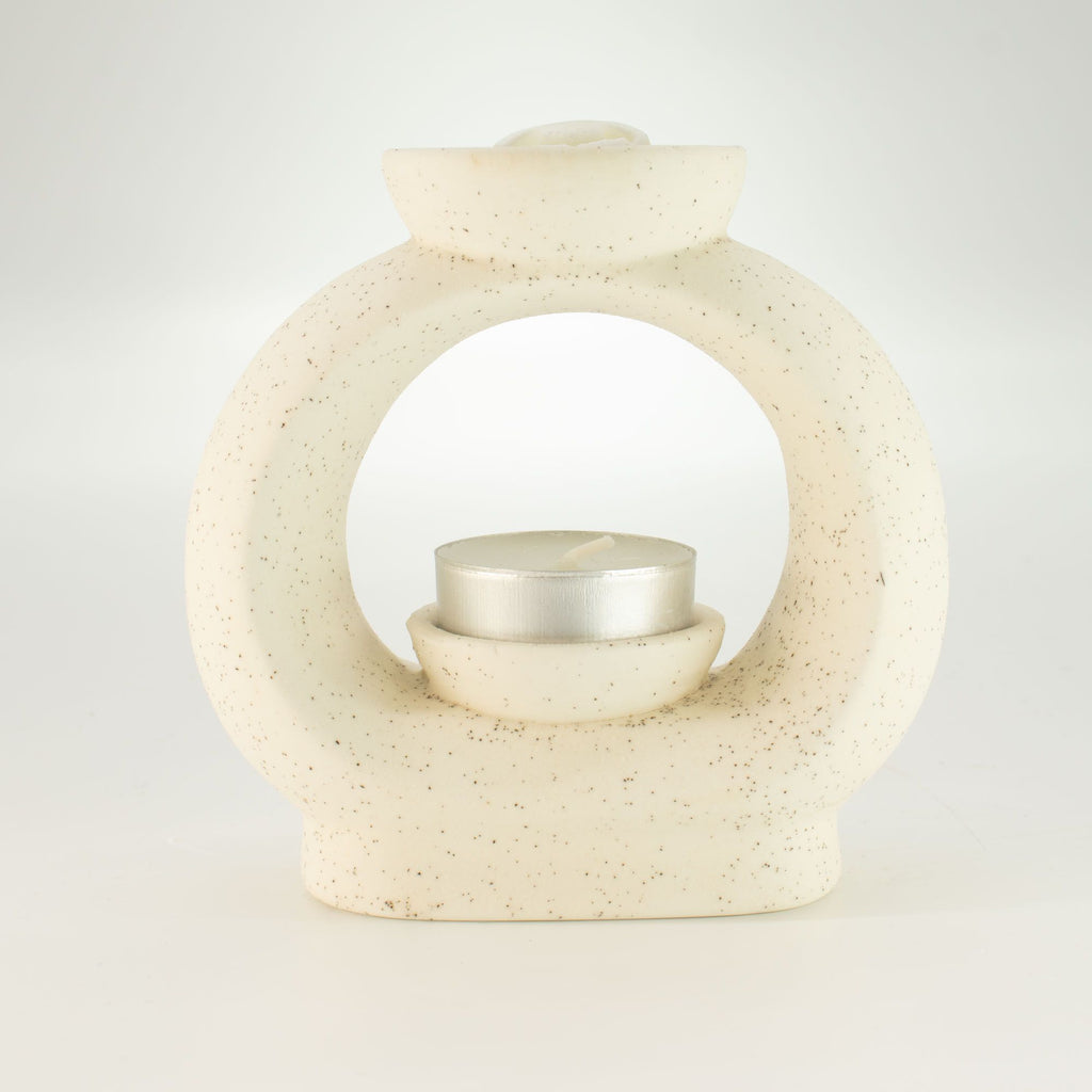 Large Ceramic Zen Oil Burner Oval Pebble Speckled Off White