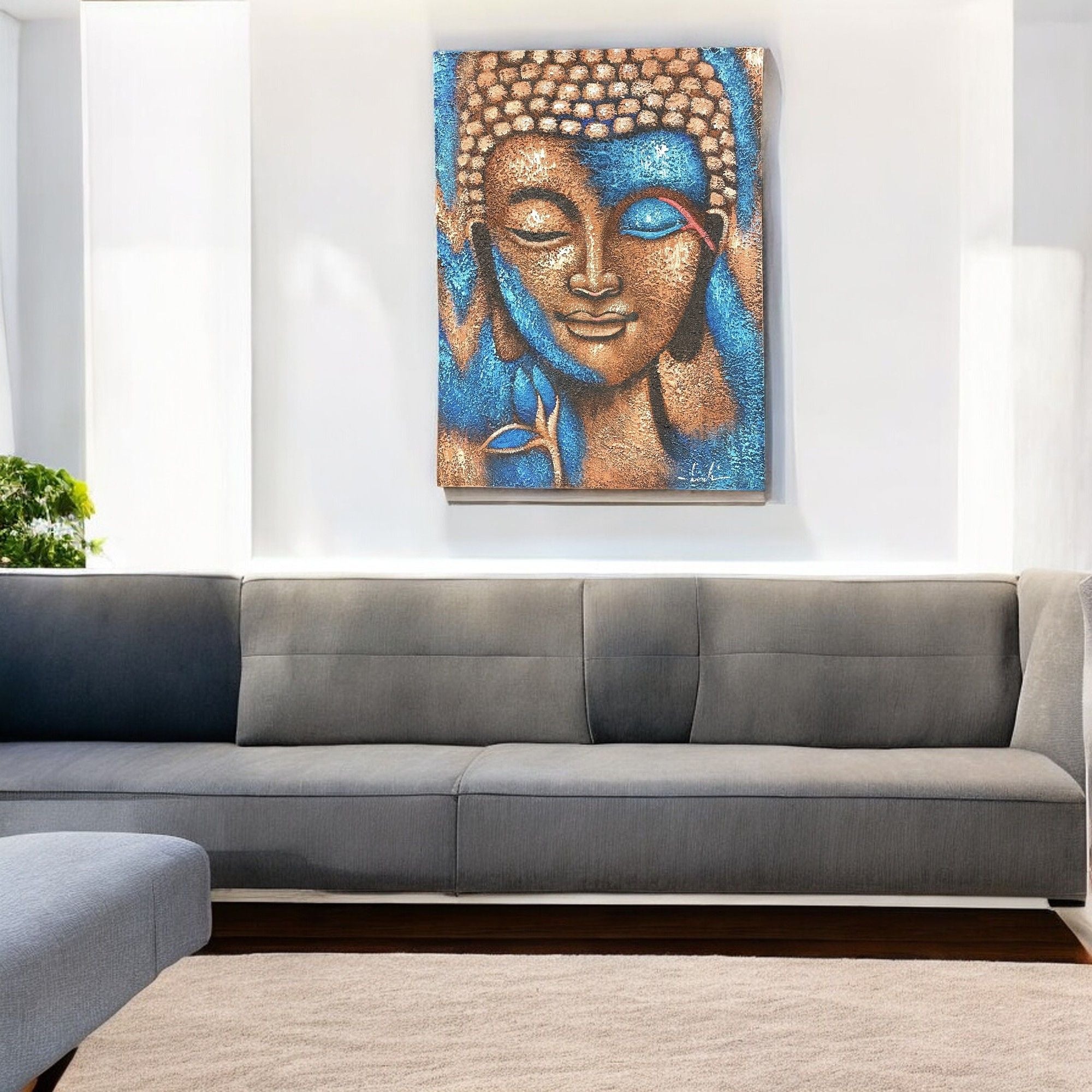 Bronze & Blue Buddha Painting