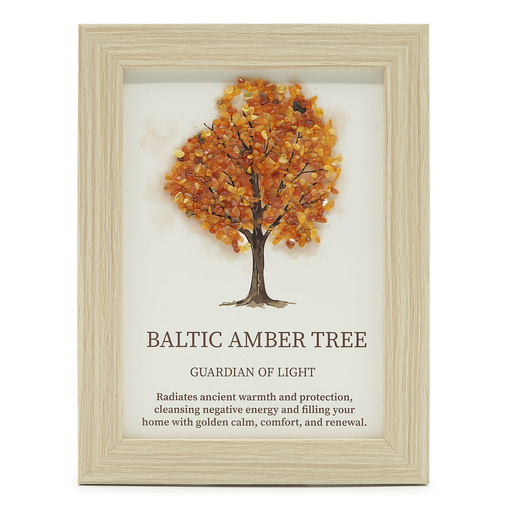 Decorative Tree of Life Wall Art with Genuine Baltic Amber Chips - Warm, Textured Natural Home Accent