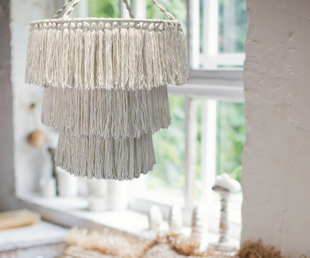 Handmade Macrame Soft Chandelier Natural White