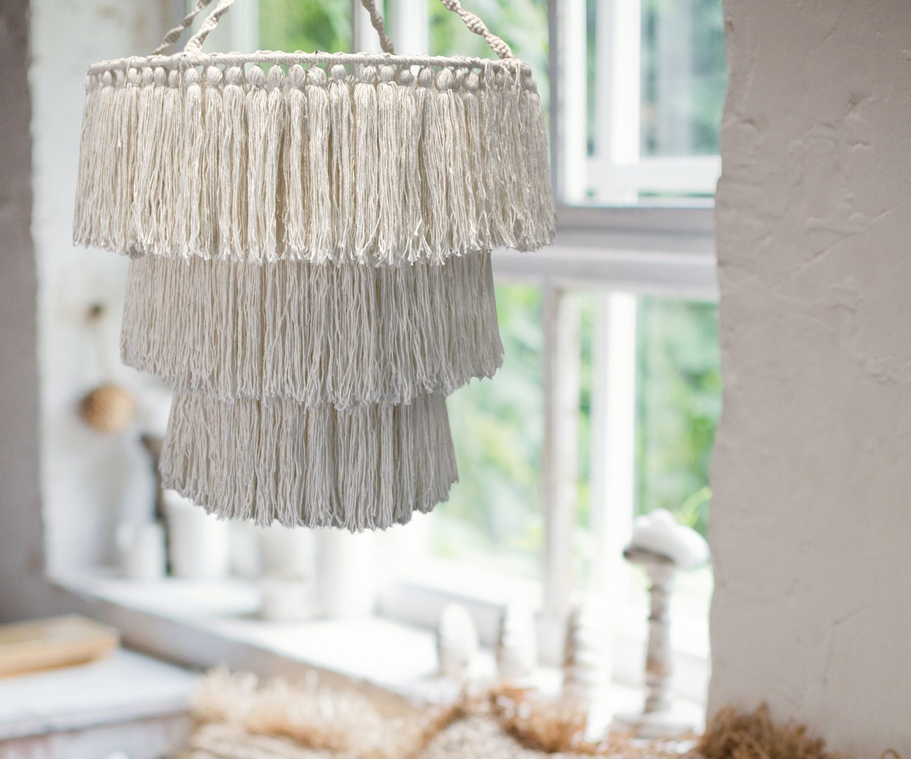 Handmade Macrame Soft Chandelier Natural White