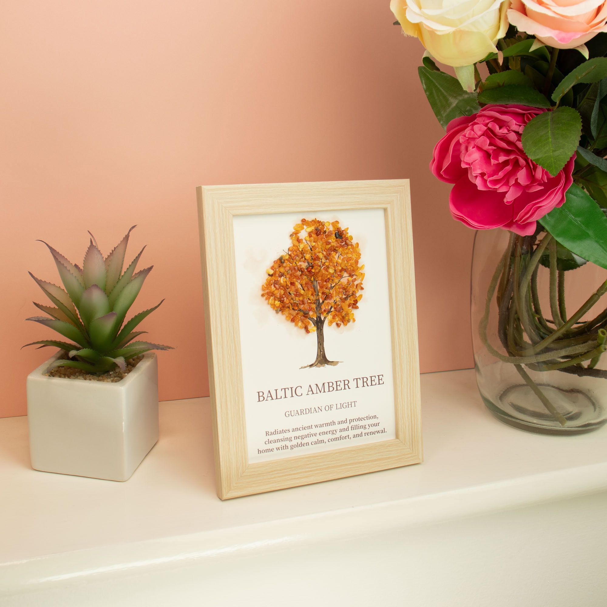 Decorative Tree of Life Wall Art with Genuine Baltic Amber Chips - Warm, Textured Natural Home Accent