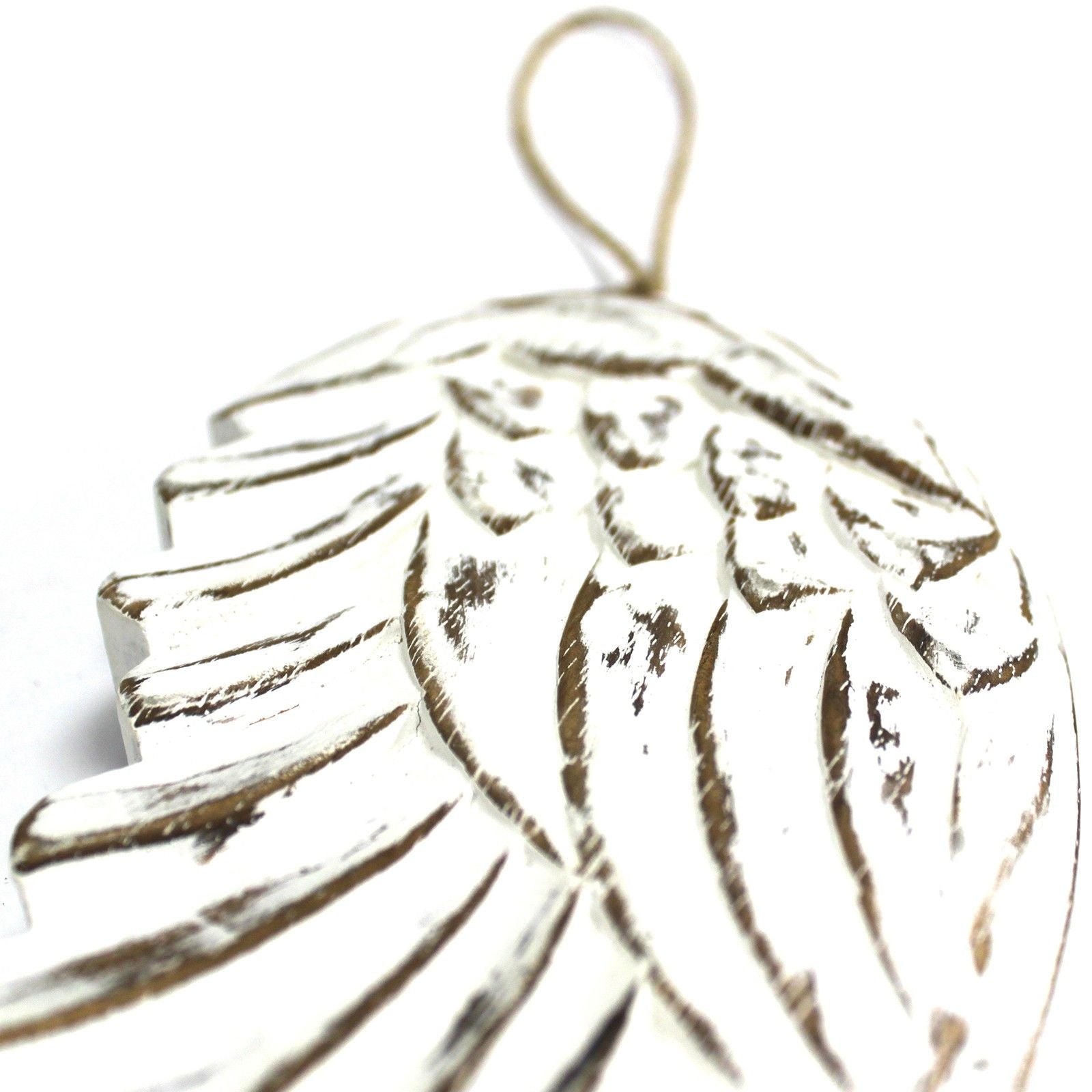 Vintage distressed hand-carved angel wings, white-washed finish, sustainable albesia wood home wall decor