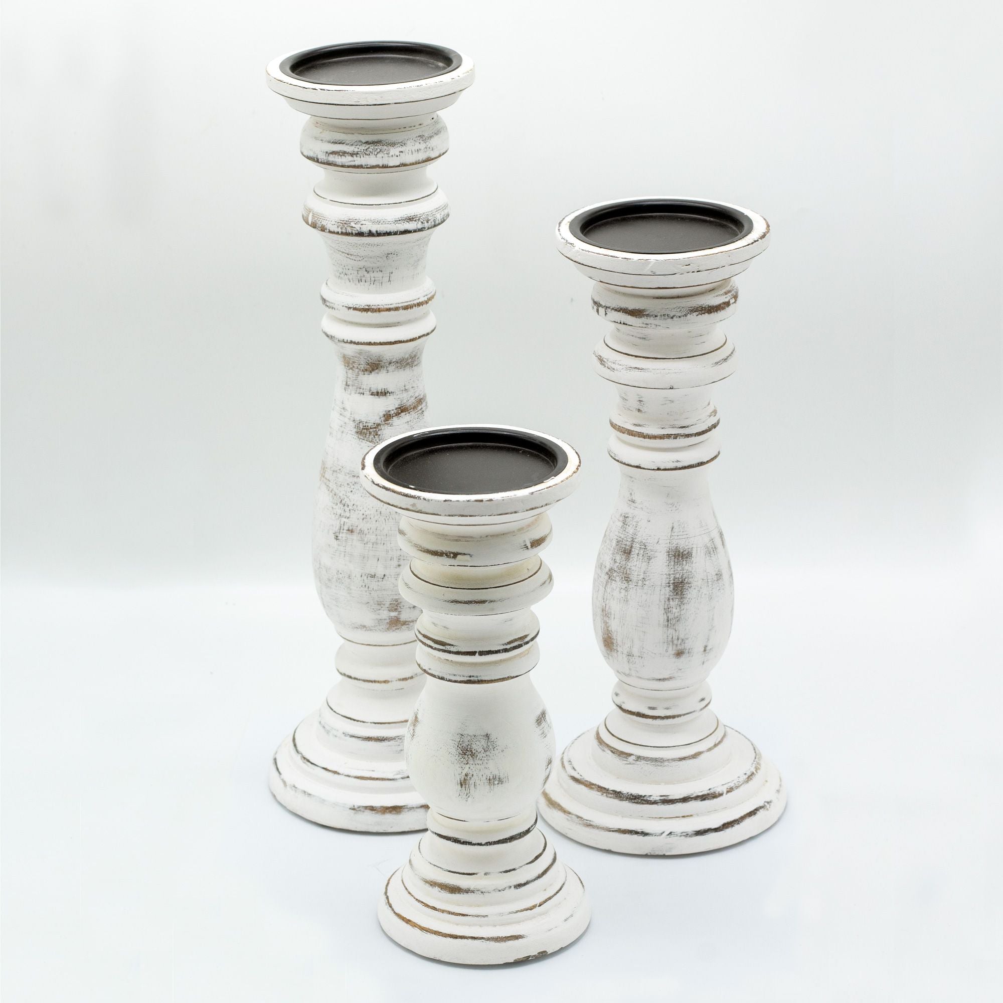 Classic Medium Whitewash Wooden Candle Stand