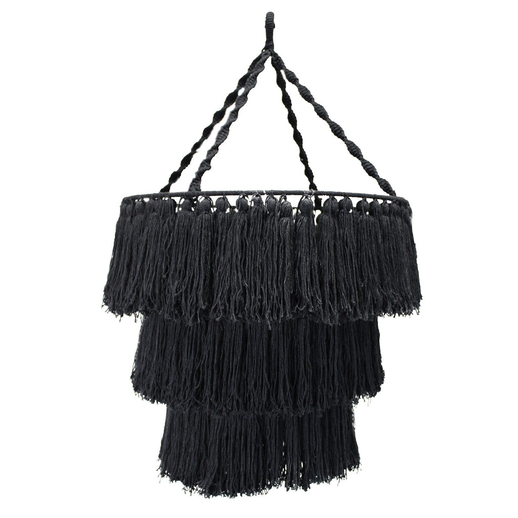 Handmade Macrame Soft Chandelier Elegant Black Tassels