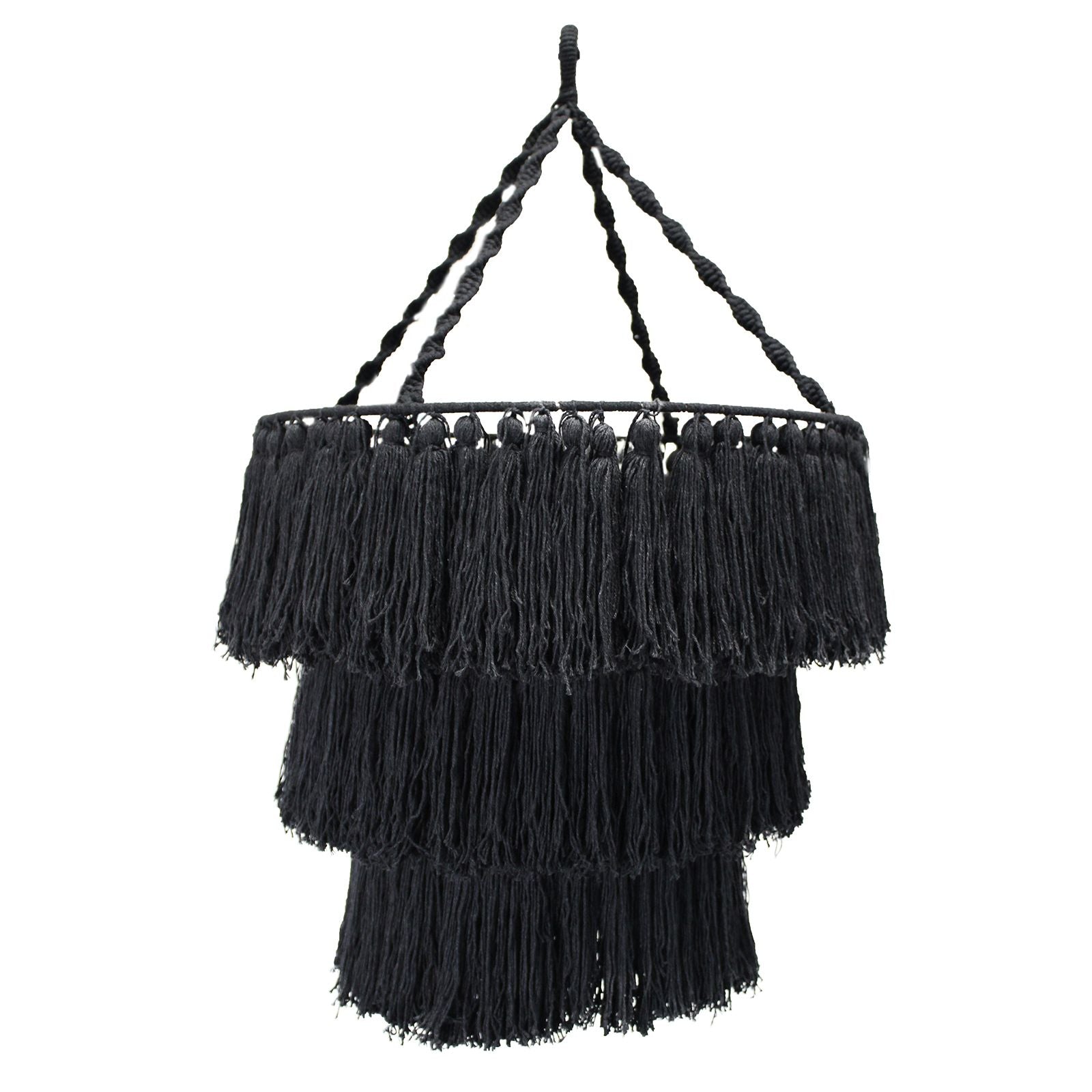 Handmade Macrame Soft Chandelier Elegant Black Tassels