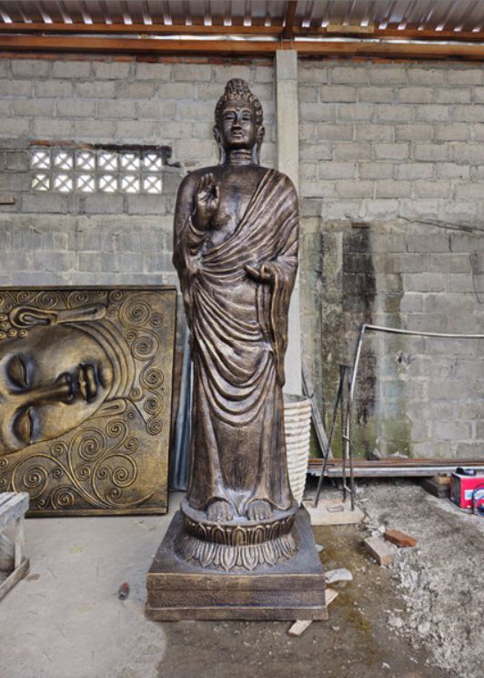Tall Antique Gold Standing Buddha Statue - 3m Tall