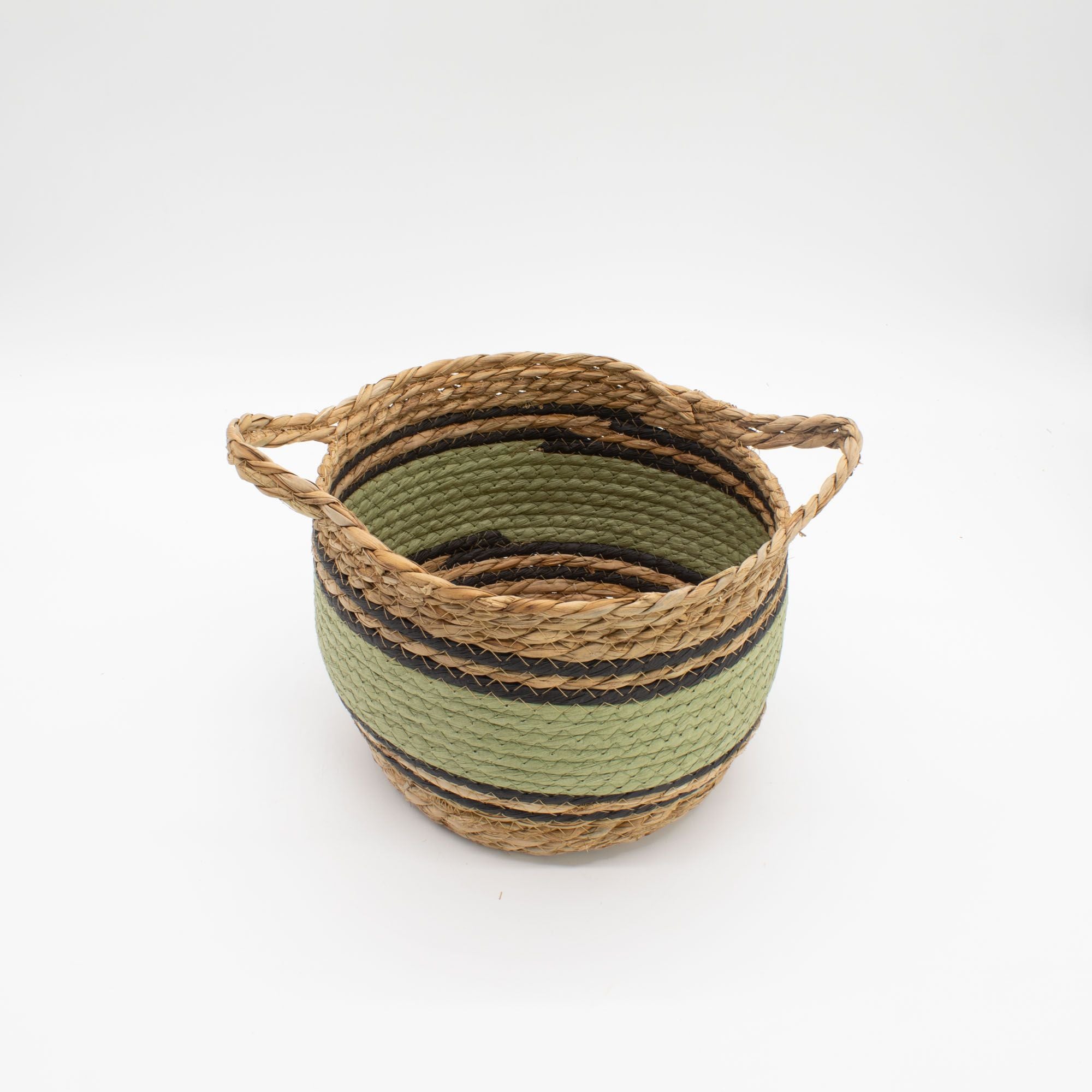 Set of 3 Cotton & Seagrass Large Baskets Natural Black & Green