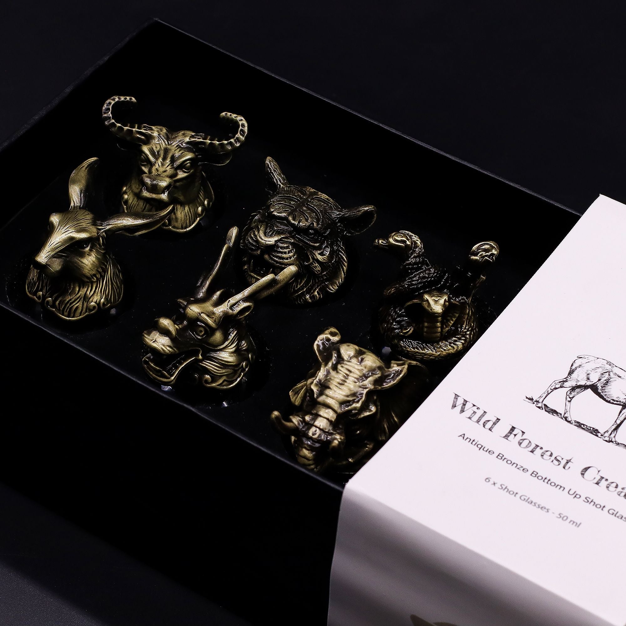 Gift Set of 6 Shot Glasses (50ml) - Mystical Creatures - Antique Bronze