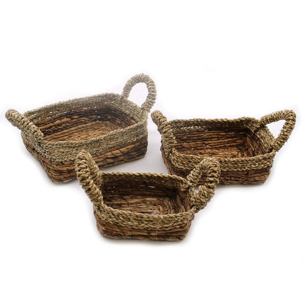 Set of 3 Banana Leaf & Seagrass Square Baskets