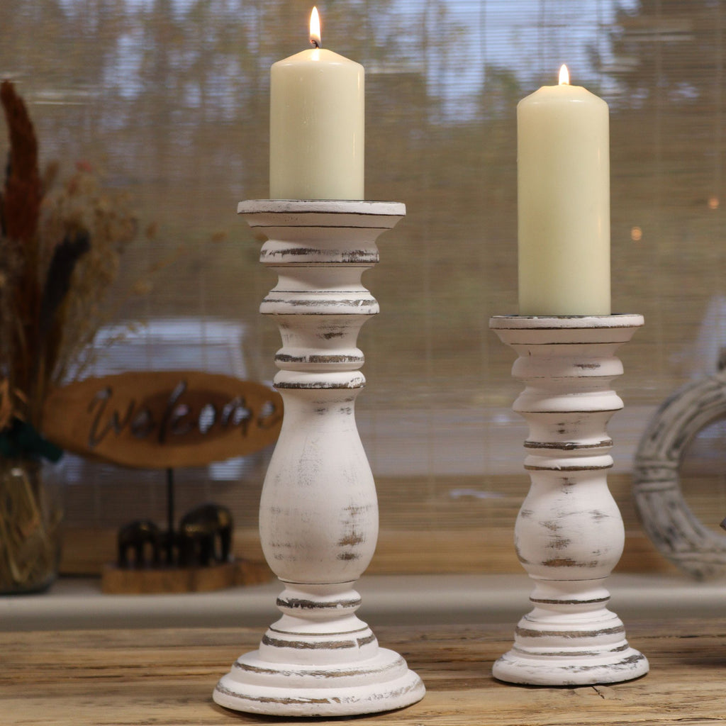 Classic Medium Whitewash Wooden Candle Stand