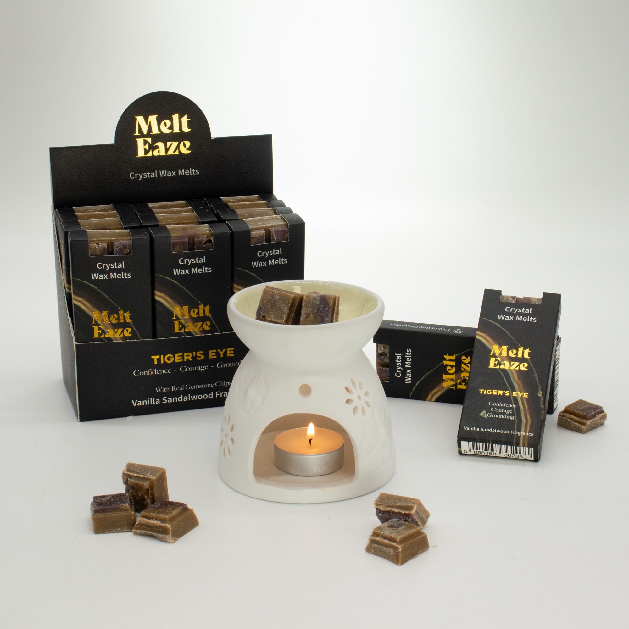 Vanilla Sandalwood Crystal Wax Melts Bar With Tigereye Gemstone Chips