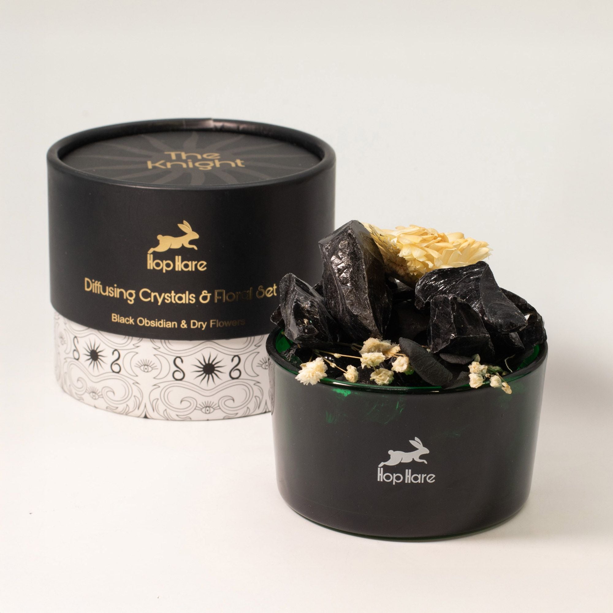 Diffuser Crystals & Floral Set Black Obsidian Crystals With Soft Dried Flowers